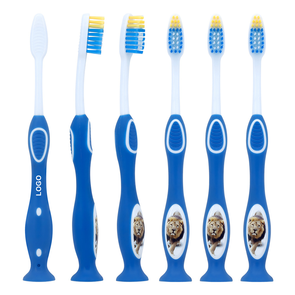 img of OEM Custom Logo Kids Oral Care Toothbrush with Tongue Scraper & Suction Cup Base