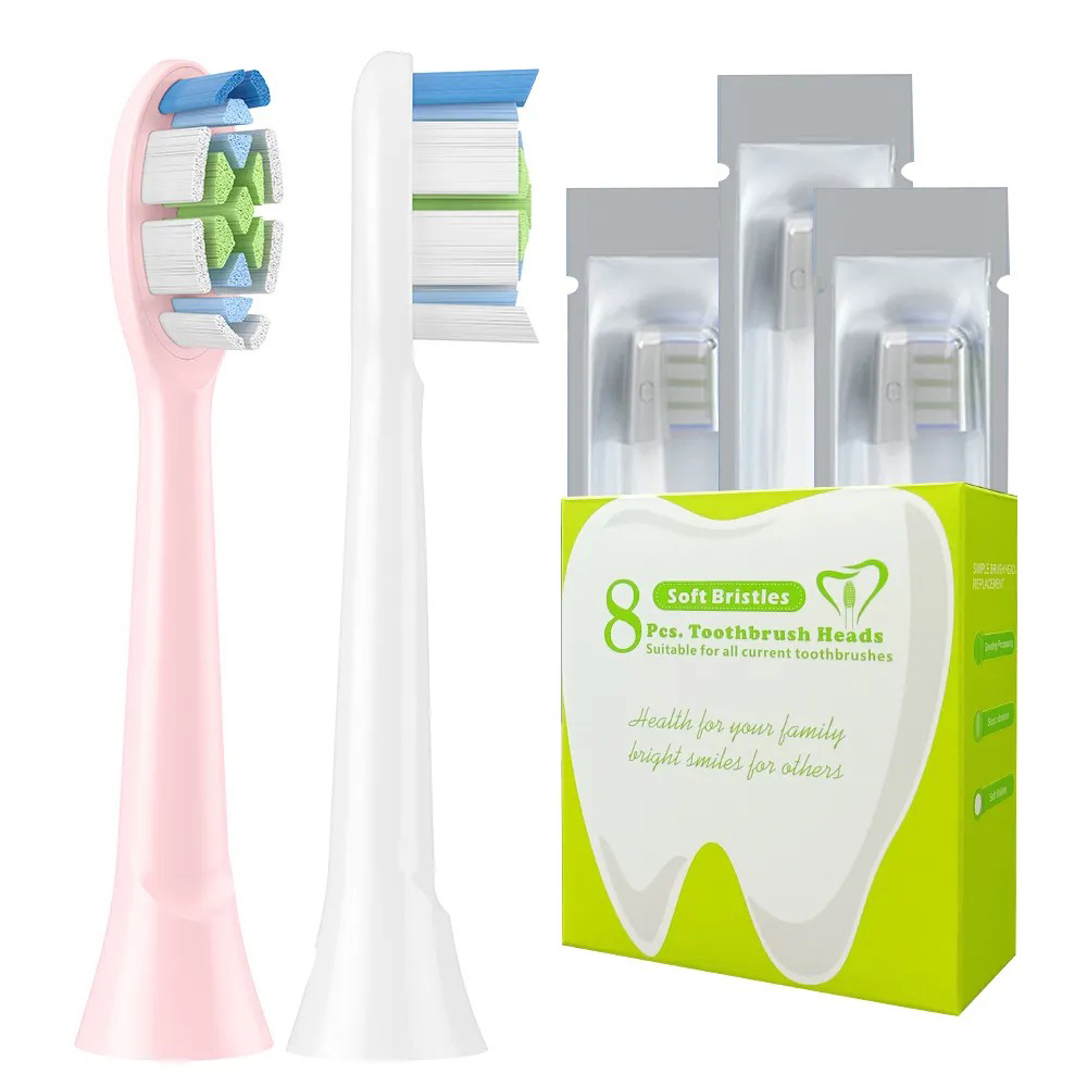 Customized Pack of 4 Soft Dupont Bristle Double Clean Whitening Replacement Brush Heads