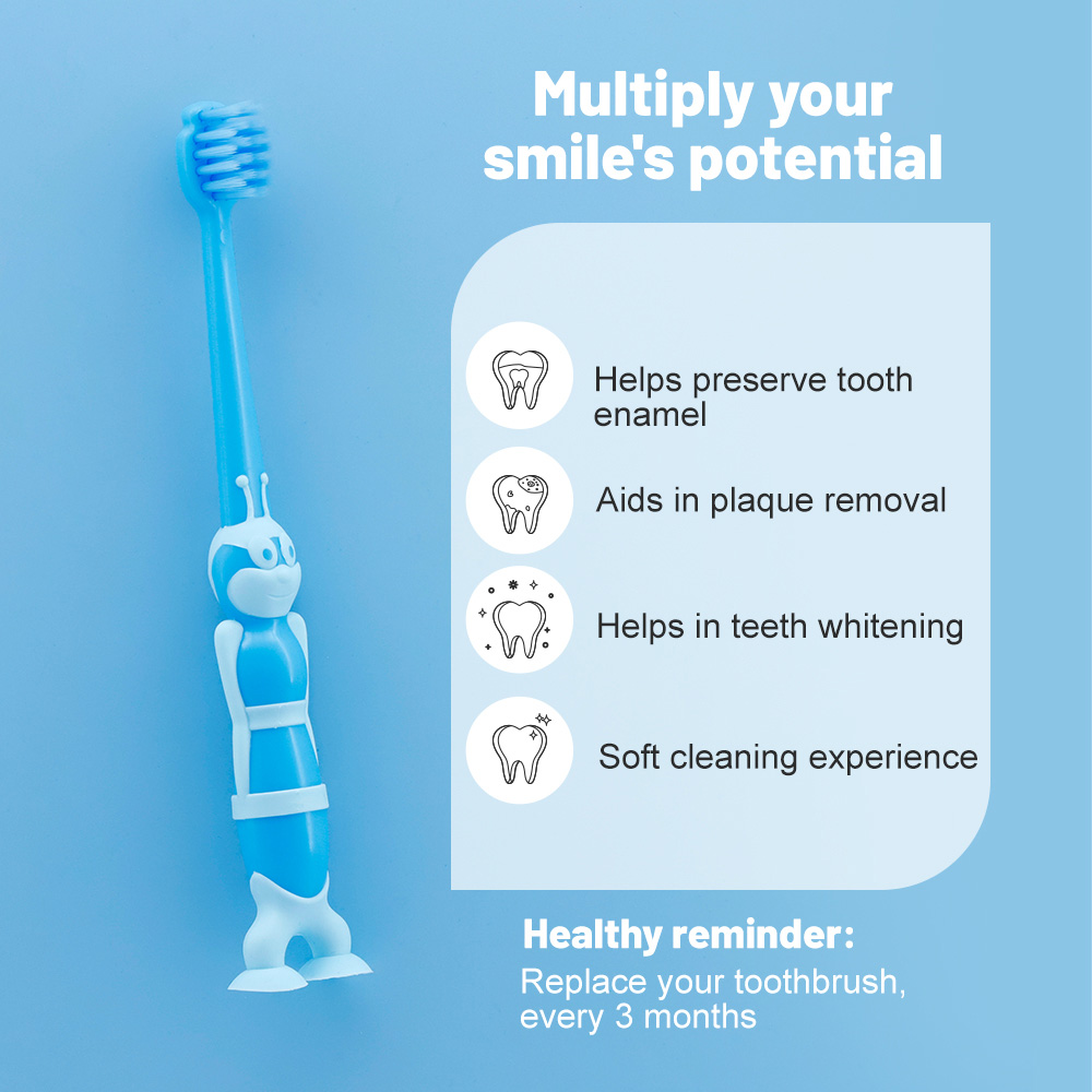 OEM/ODM Kids Cartoon Caterpillar Manual Toothbrush with Suction Cup Base