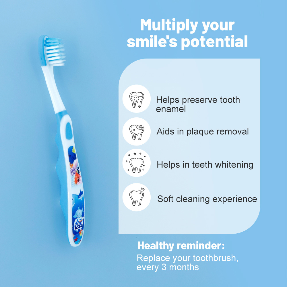 Custom Cartoon Design Safe Antibacterial Soft-bristled Kid Toothbrush