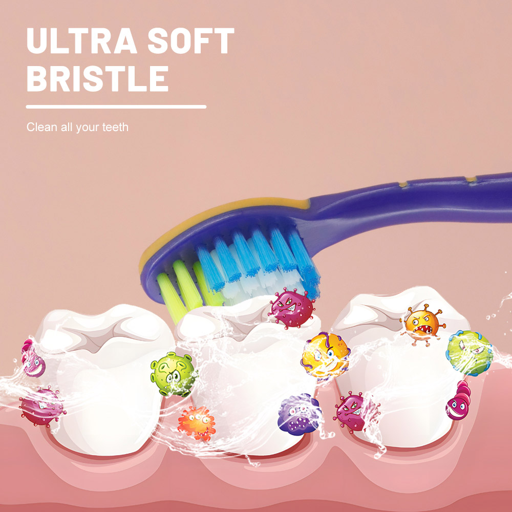 Wholesale Kids Ergonomic Toothbrush with Tongue Cleaner Dots