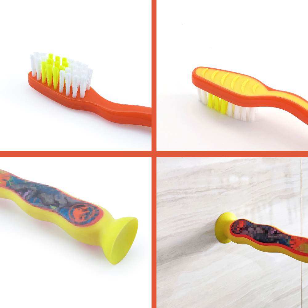 Bulk Customize Kids Toothbrush with Tongue Scraper & Suction Cup Base