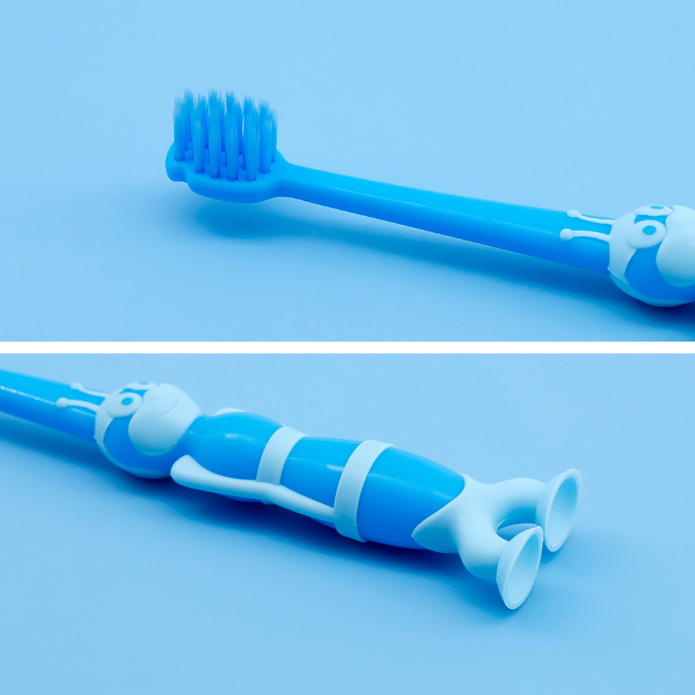 OEM/ODM Kids Cartoon Caterpillar Manual Toothbrush with Suction Cup Base