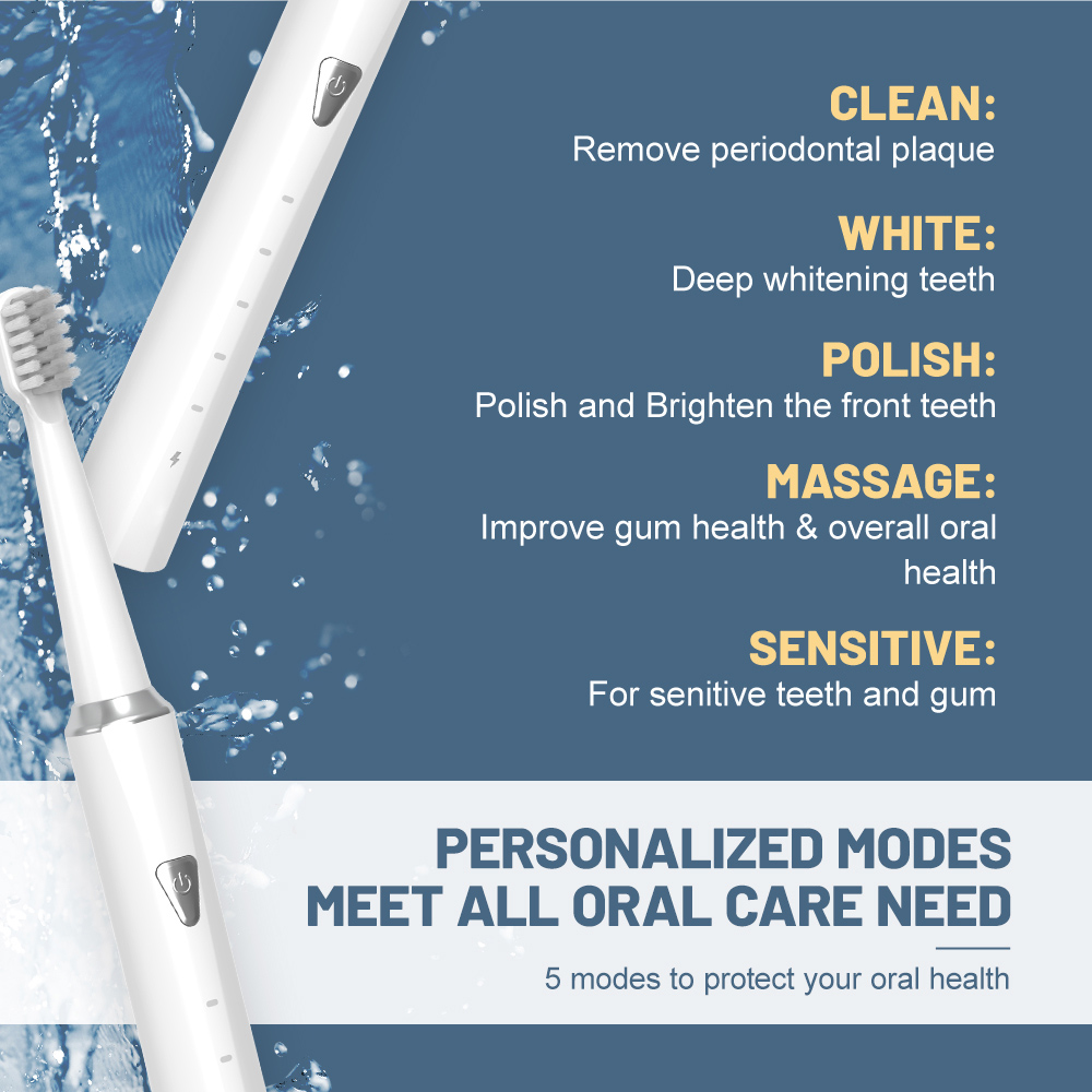 Rechargeable IPX7 Waterproof Portable Smart Electric Toothbrush