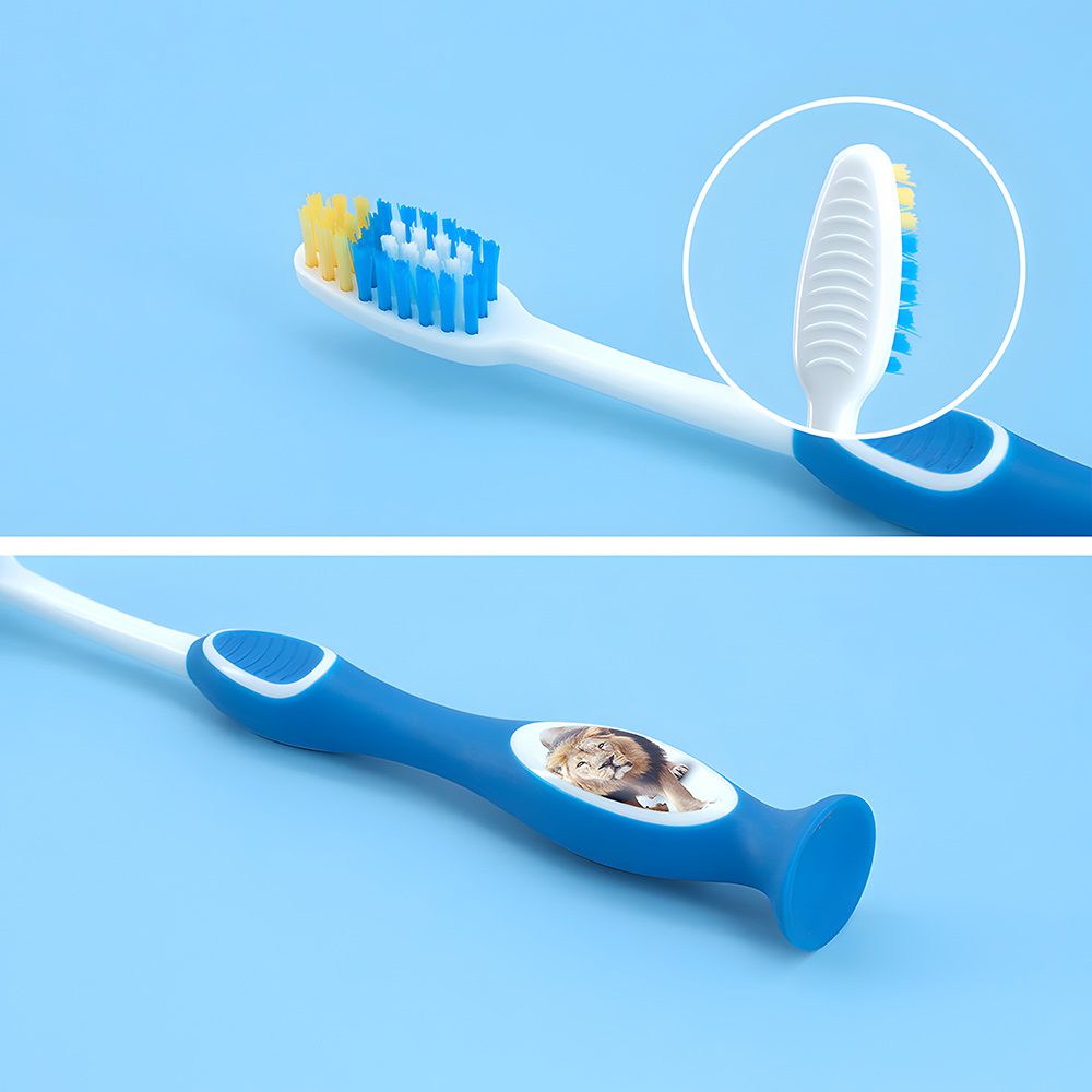 OEM Custom Logo Kids Oral Care Toothbrush with Tongue Scraper & Suction Cup Base