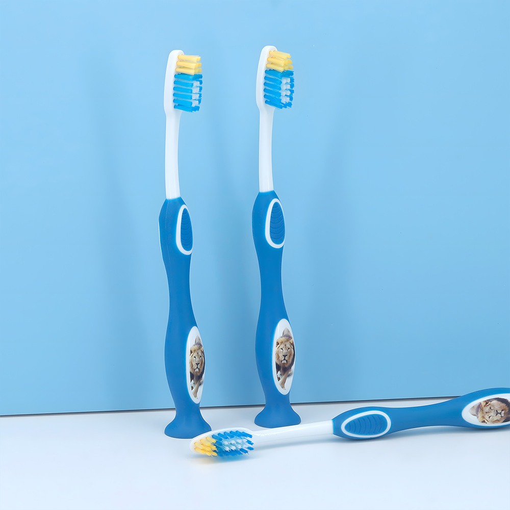 OEM Custom Logo Kids Oral Care Toothbrush with Tongue Scraper & Suction Cup Base