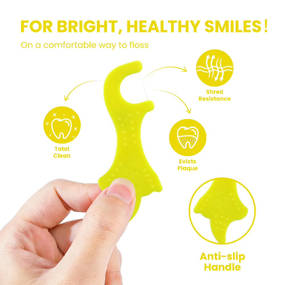 Soporte para palillos de hilo dental para niños. Material personalizado. Sabor. Paquete. Copia.